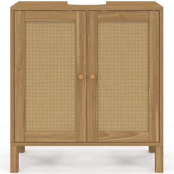 IDMARKET - Meuble sous lavabo salle de bain HANAE effet naturel cannage - Image 4