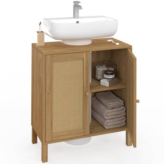 IDMARKET - Meuble sous lavabo salle de bain HANAE effet naturel cannage - Image 5