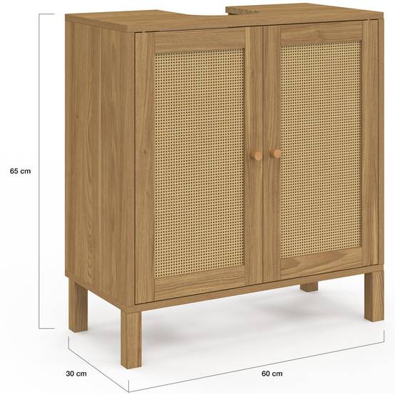 IDMARKET - Meuble sous lavabo salle de bain HANAE effet naturel cannage - Image 6