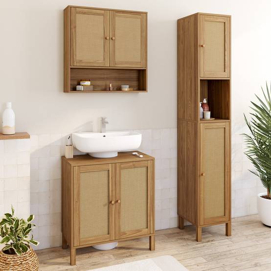 IDMARKET - Meuble sous lavabo salle de bain HANAE effet naturel cannage - Image 3