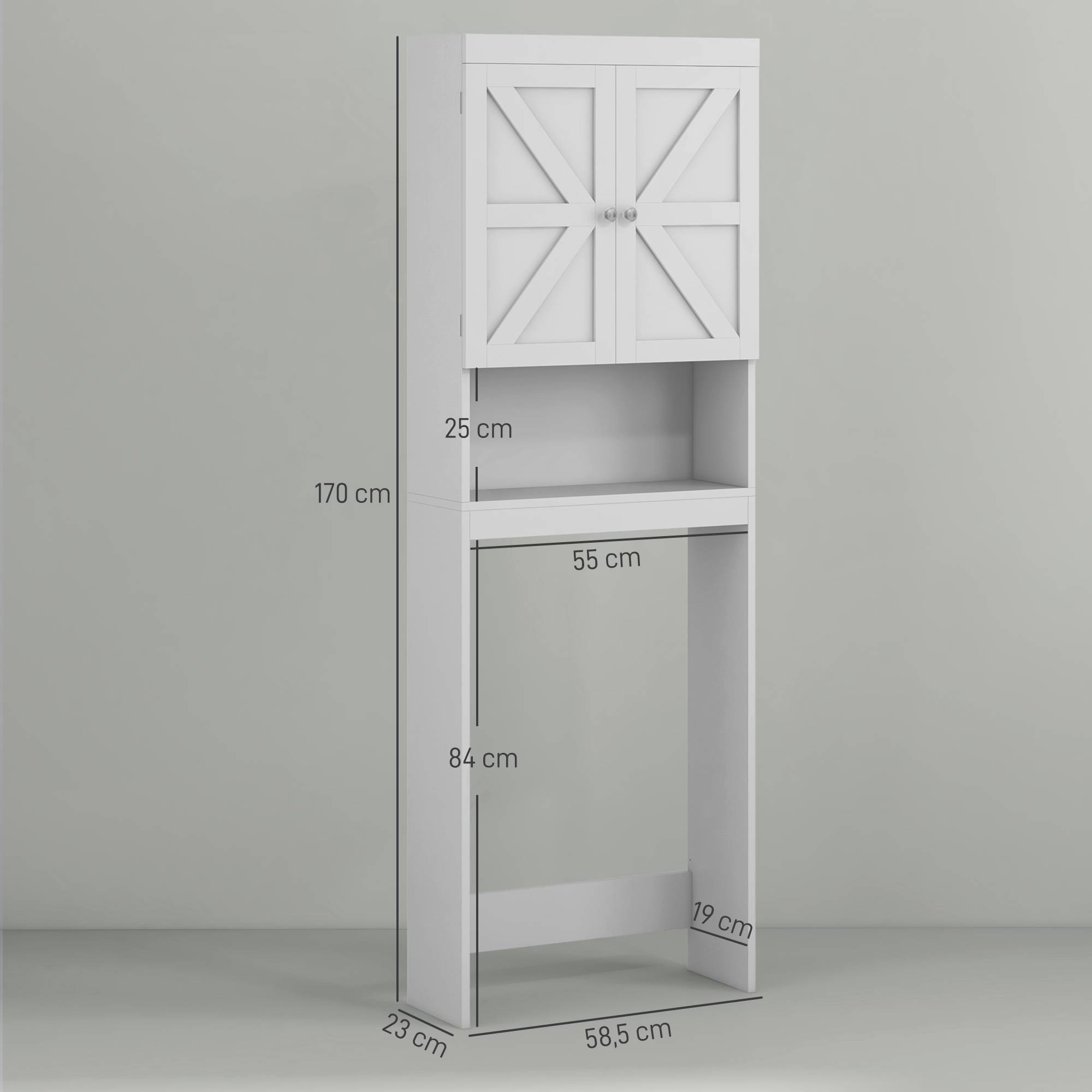 Sans Marque - Armoire rangement dessus toilettes meuble salle bain placard 2 portes étagère 58,5x23x170 cm blanc - Image 5