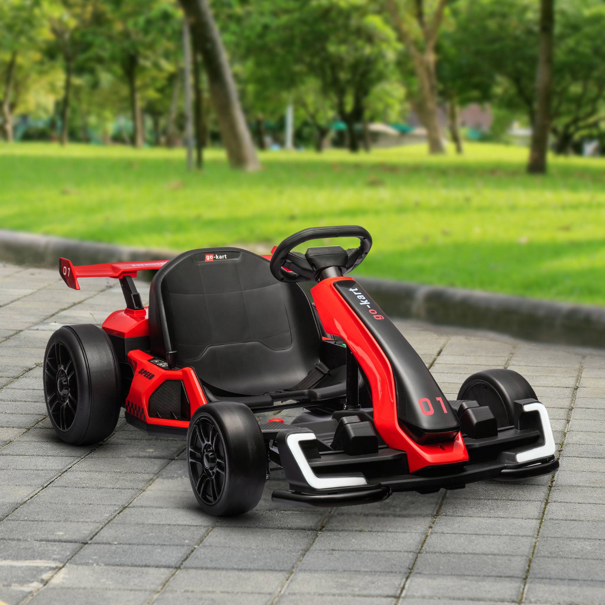 Sans Marque - Kart électrique enfants klaxon musique siège réglable 12 km/h plastique métal rouge - Image 4