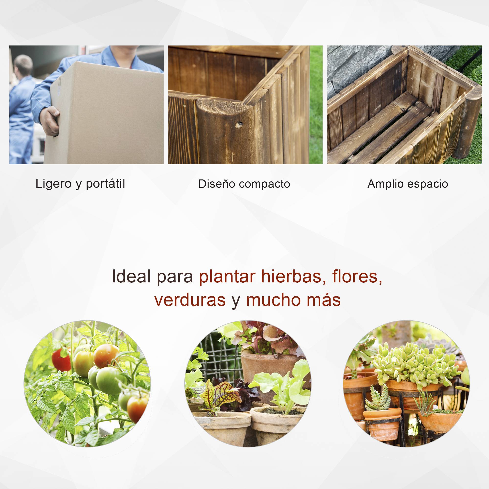 Jardinière rectangulaire à 4 pieds pour cultiver légumes et fleurs au jardin ou sur balcon, 70 x 35 x 30 cm, couleur naturelle - Image 8