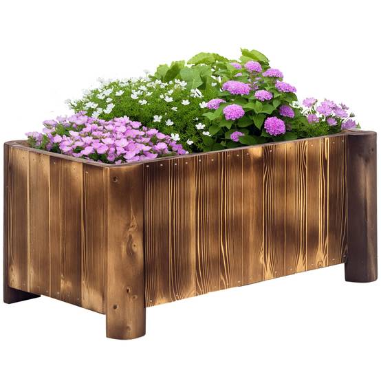 Jardinière rectangulaire à 4 pieds pour cultiver légumes et fleurs au jardin ou sur balcon, 70 x 35 x 30 cm, couleur naturelle - Image 1