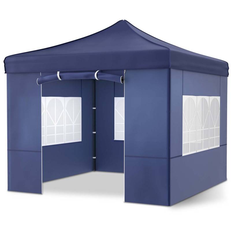 Pavillon 3x3m Tonnelle de jardin pliable Bleu avec fenêtres Sac de rangement inclus - Image 1