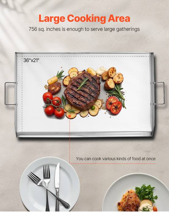 VEVOR Plaque cuisson acier inox 910x525mm, rectangulaire, gaz. - Image 4