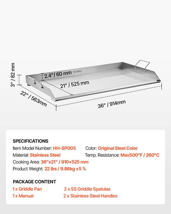 VEVOR Plaque cuisson acier inox 910x525mm, rectangulaire, gaz. - Image 7