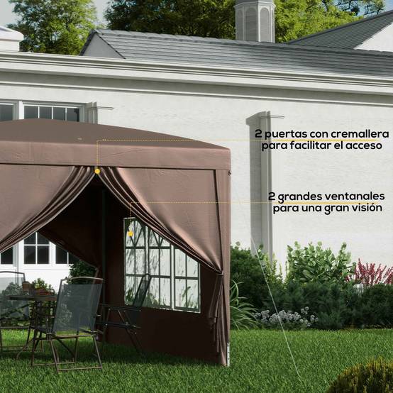 Tente pliante pop-up 3x3m avec 4 parois latérales anti-UV et sac de transport (marron) - Image 9