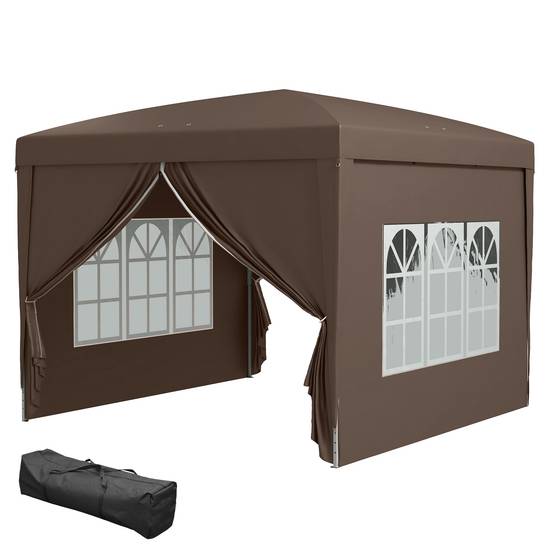 Tente pliante pop-up 3x3m avec 4 parois latérales anti-UV et sac de transport (marron) - Image 2