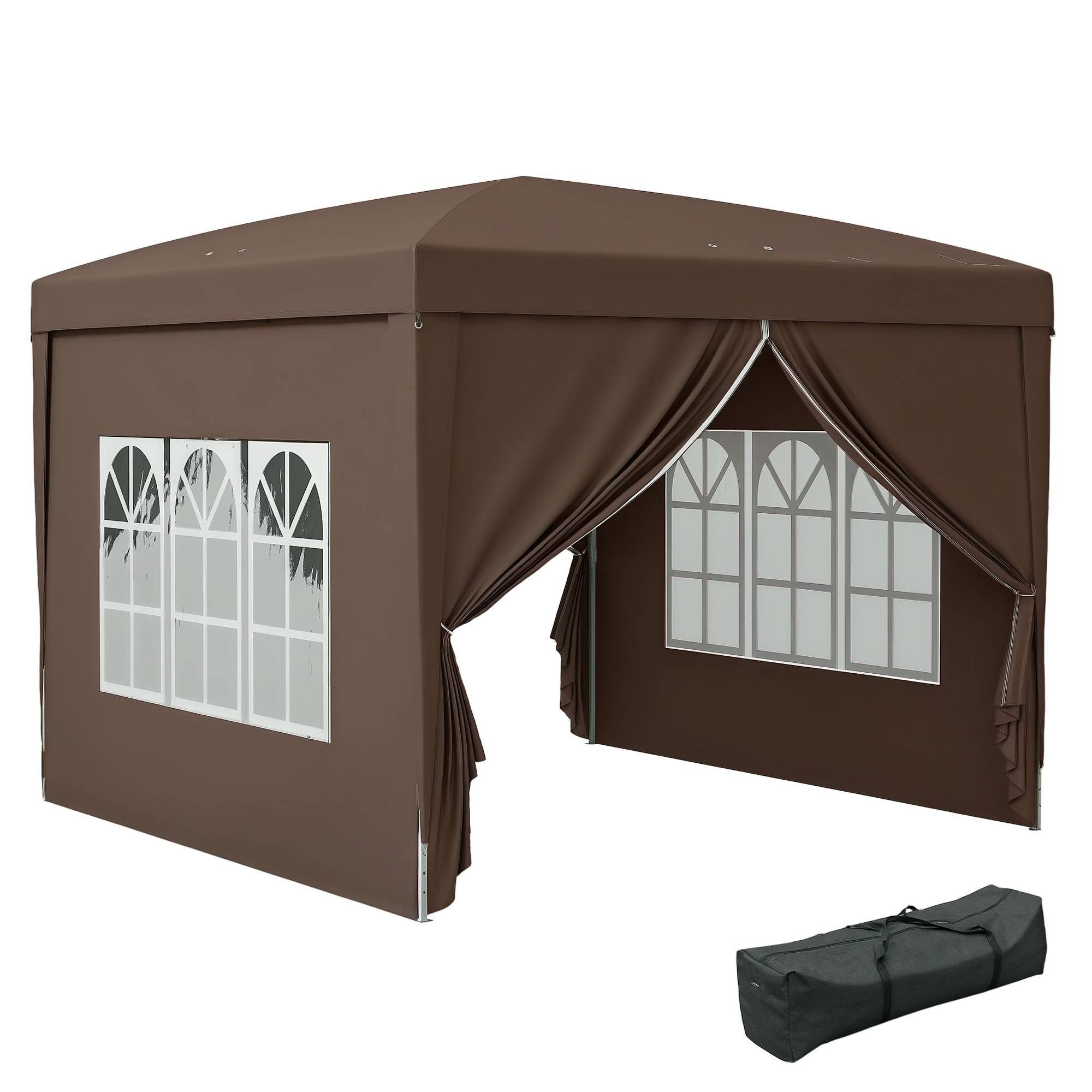 Tente pliante pop-up 3x3m avec 4 parois latérales anti-UV et sac de transport (marron) - Image 1