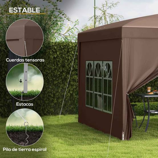 Tente pliante pop-up 3x3m avec 4 parois latérales anti-UV et sac de transport (marron) - Image 8