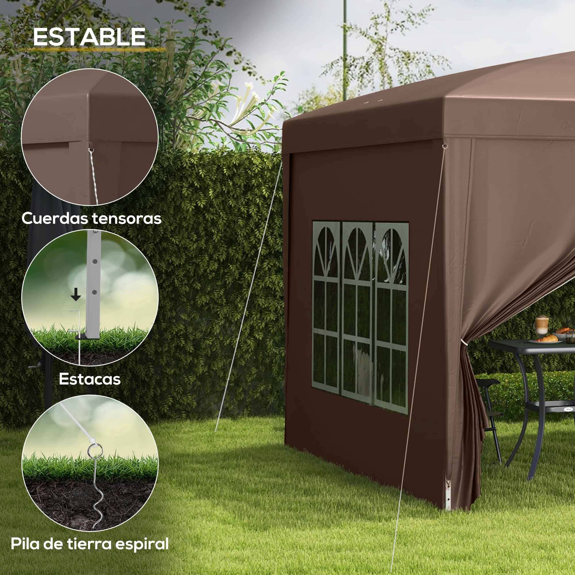 Tente pliante pop-up 3x3m avec 4 parois latérales anti-UV et sac de transport (marron) - Image 8