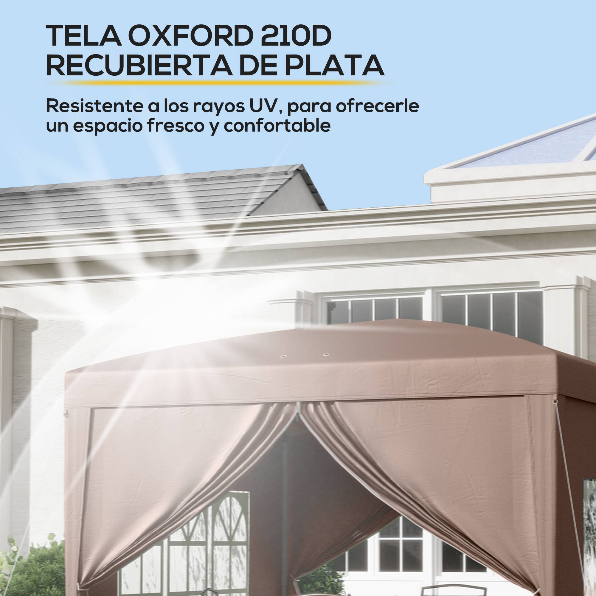 Tente pliante pop-up 3x3m avec 4 parois latérales anti-UV et sac de transport (marron) - Image 7