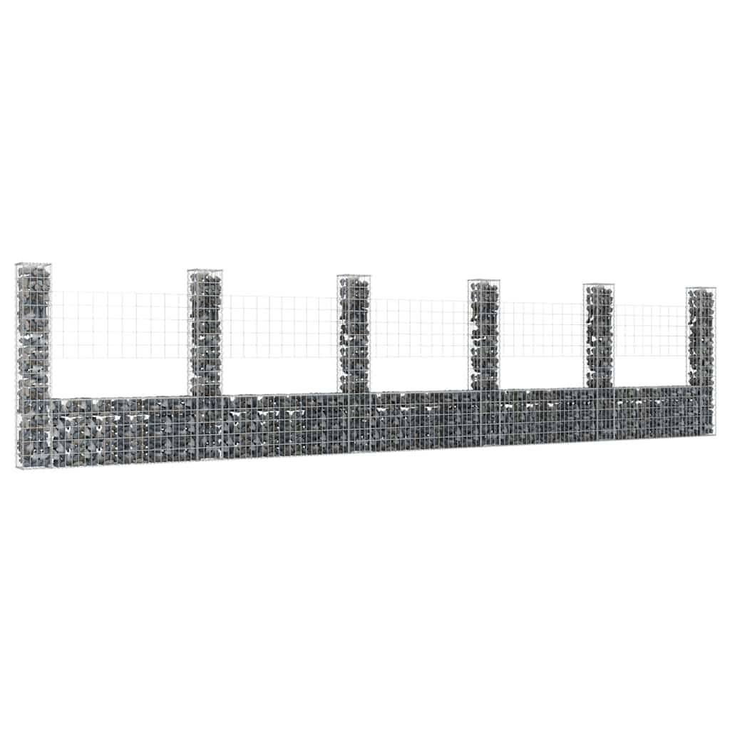 PANGIVO - Panier de gabion en fer argenté 620 x 20 x 150 cm avec 6 poteaux - PANGIVO
