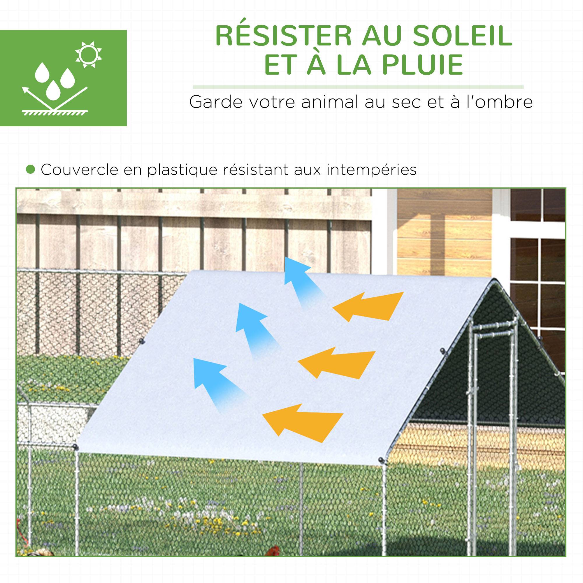 Enclos poulailler chenil volière extérieur 24 m² - Parc grillagé dim. 3L x 8l x 2H m - Espace Couvert - Acier galvanisé - Image 6