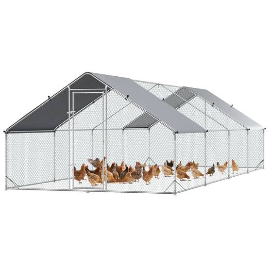 Enclos poulailler chenil volière extérieur 24 m² - Parc grillagé dim. 3L x 8l x 2H m - Espace Couvert - Acier galvanisé - Image 2