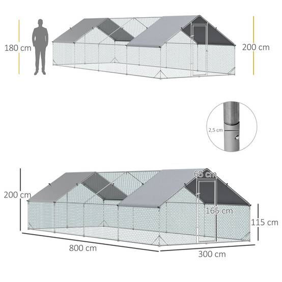 Enclos poulailler chenil volière extérieur 24 m² - Parc grillagé dim. 3L x 8l x 2H m - Espace Couvert - Acier galvanisé - Image 5