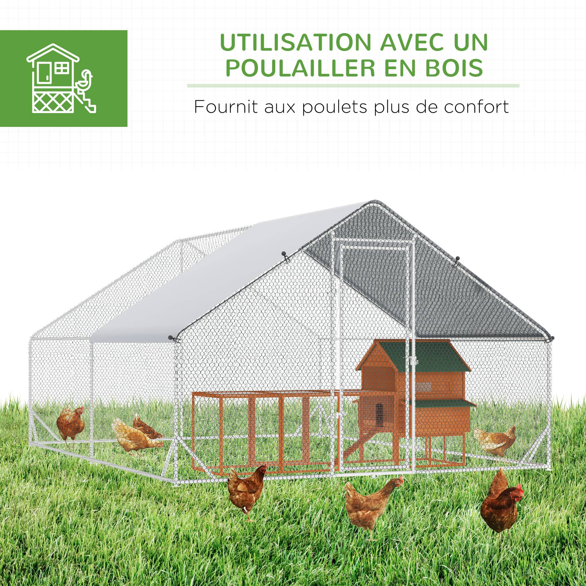 Enclos poulailler chenil volière extérieur 24 m² - Parc grillagé dim. 3L x 8l x 2H m - Espace Couvert - Acier galvanisé - Image 7