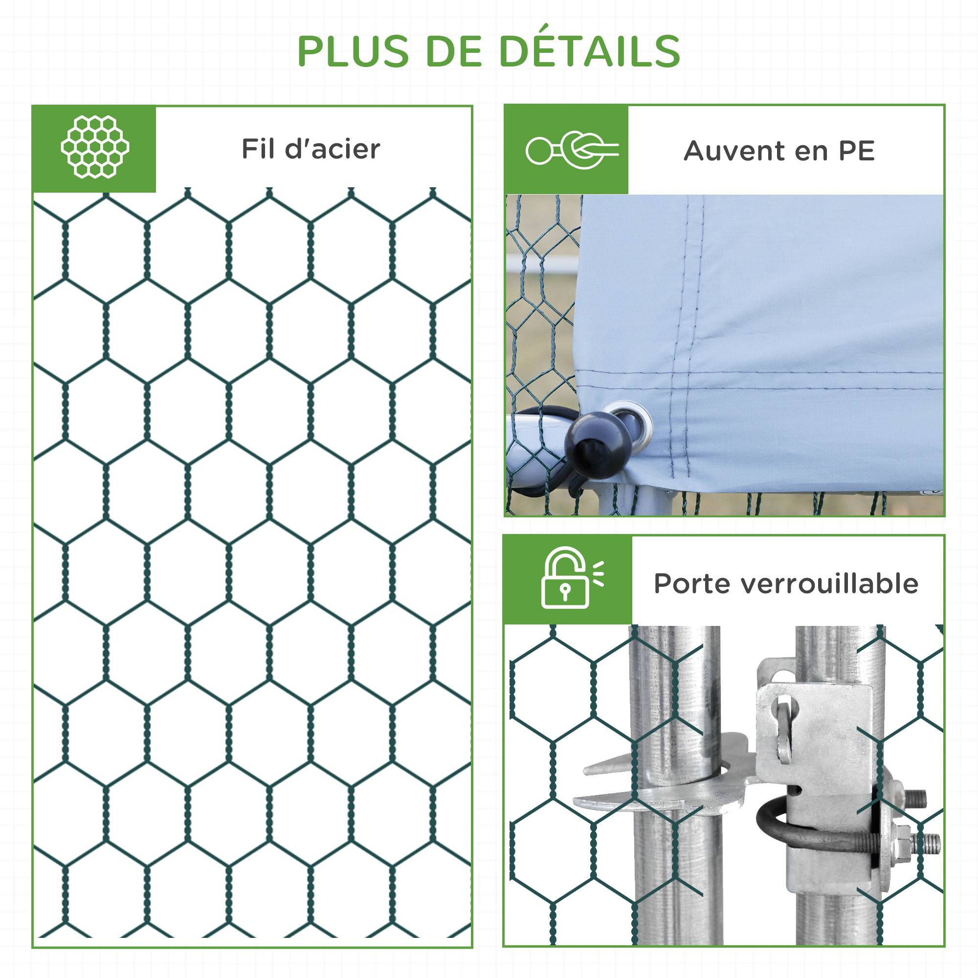 Enclos poulailler chenil volière extérieur 24 m² - Parc grillagé dim. 3L x 8l x 2H m - Espace Couvert - Acier galvanisé - Image 9