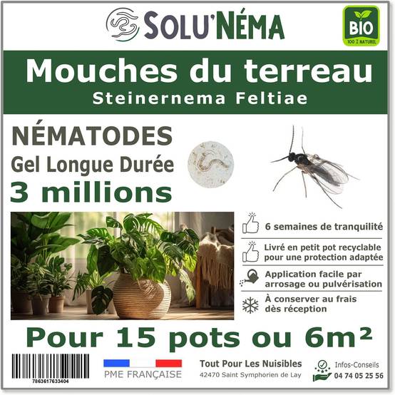 Solunéma - Nématodes SF contre la Mouche du Terreau - 3 millions Steinernema Feltiae - Traitement pour 12 à 15 pots soit environ 3m² - Image 1