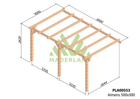 Très Résistant Pergola bois adossée AMIENS • 500x300 cm • très résistant • lamellé ...