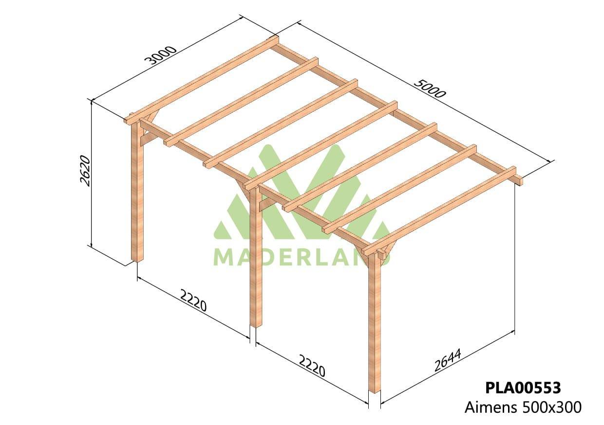 Pergola bois adossée AMIENS • 500x300 cm • très résistant • lamellé ...