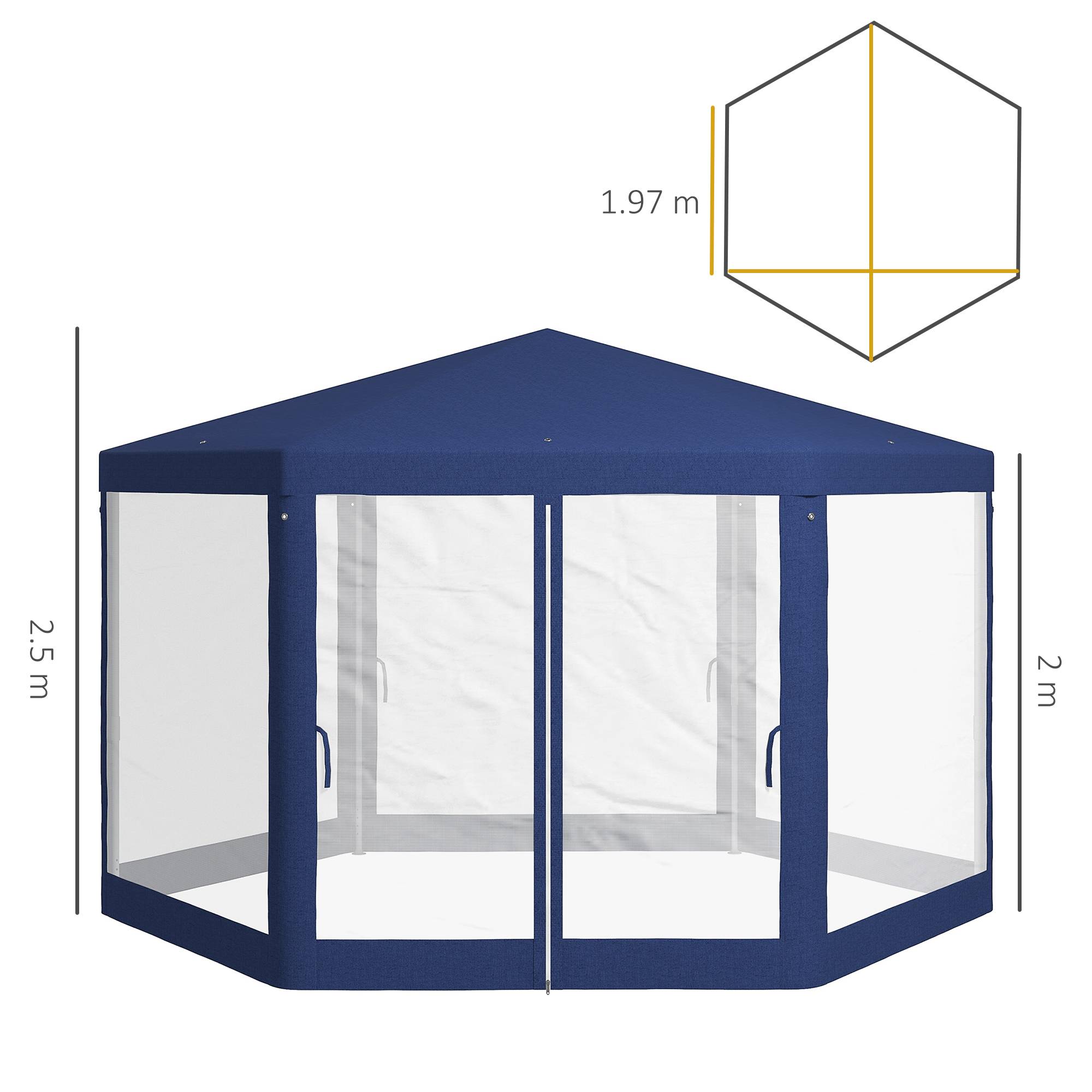 Tonnelle Hexagonale Jardin Moustiquaire Intégrée Toile Polyester 4x3m Bleu - ComfortXL Outdoor Living - Image 3