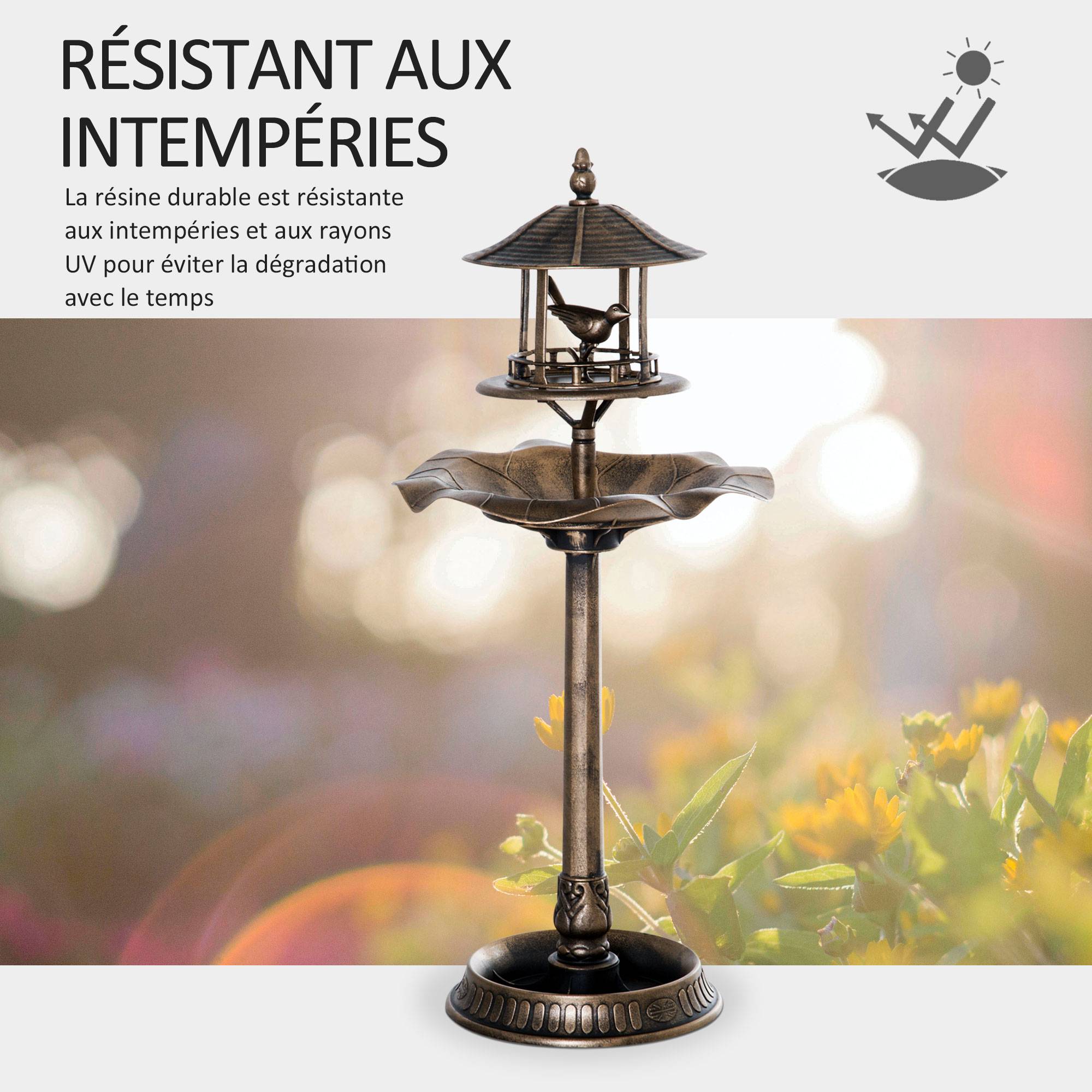 ComfortXL - Bain d’oiseaux 3 en 1 polypropylène bronze Ø 50 x H 113 cm jardin abreuvoir mangeoire - ComfortXL Outdoor Living - Image 5