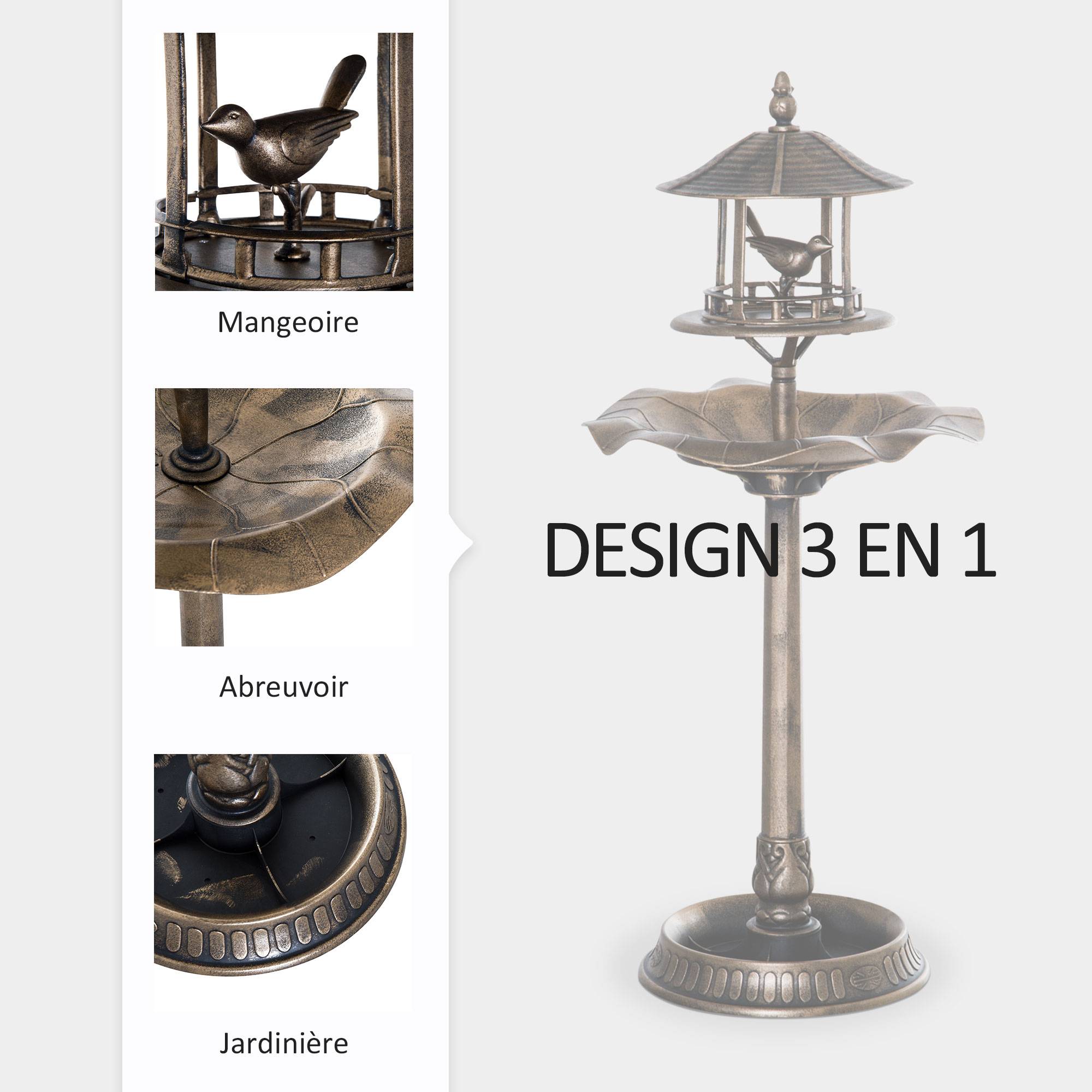 ComfortXL - Bain d’oiseaux 3 en 1 polypropylène bronze Ø 50 x H 113 cm jardin abreuvoir mangeoire - ComfortXL Outdoor Living - Image 8
