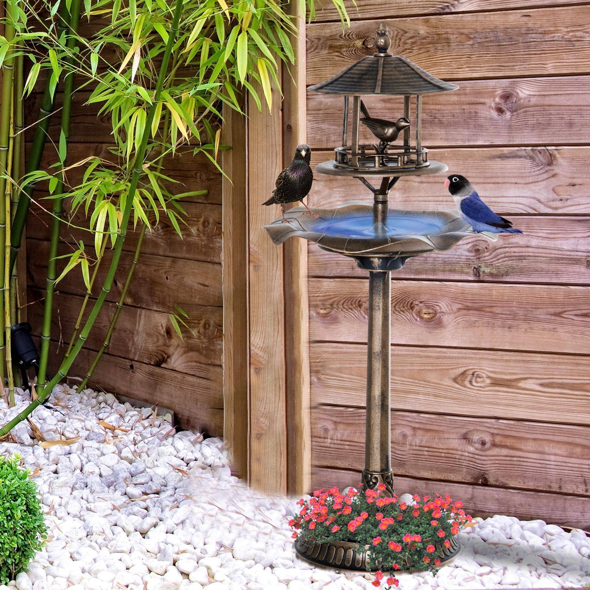 ComfortXL - Bain d’oiseaux 3 en 1 polypropylène bronze Ø 50 x H 113 cm jardin abreuvoir mangeoire - ComfortXL Outdoor Living - Image 3