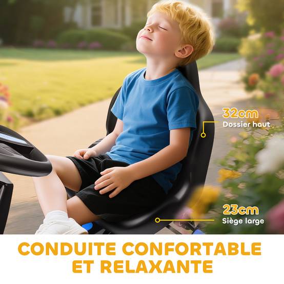 Kart à pédales pour enfants, karting enfant 3 à 6 ans avec roue libre, frein, roues EVA antidérapantes, bleu - Image 9