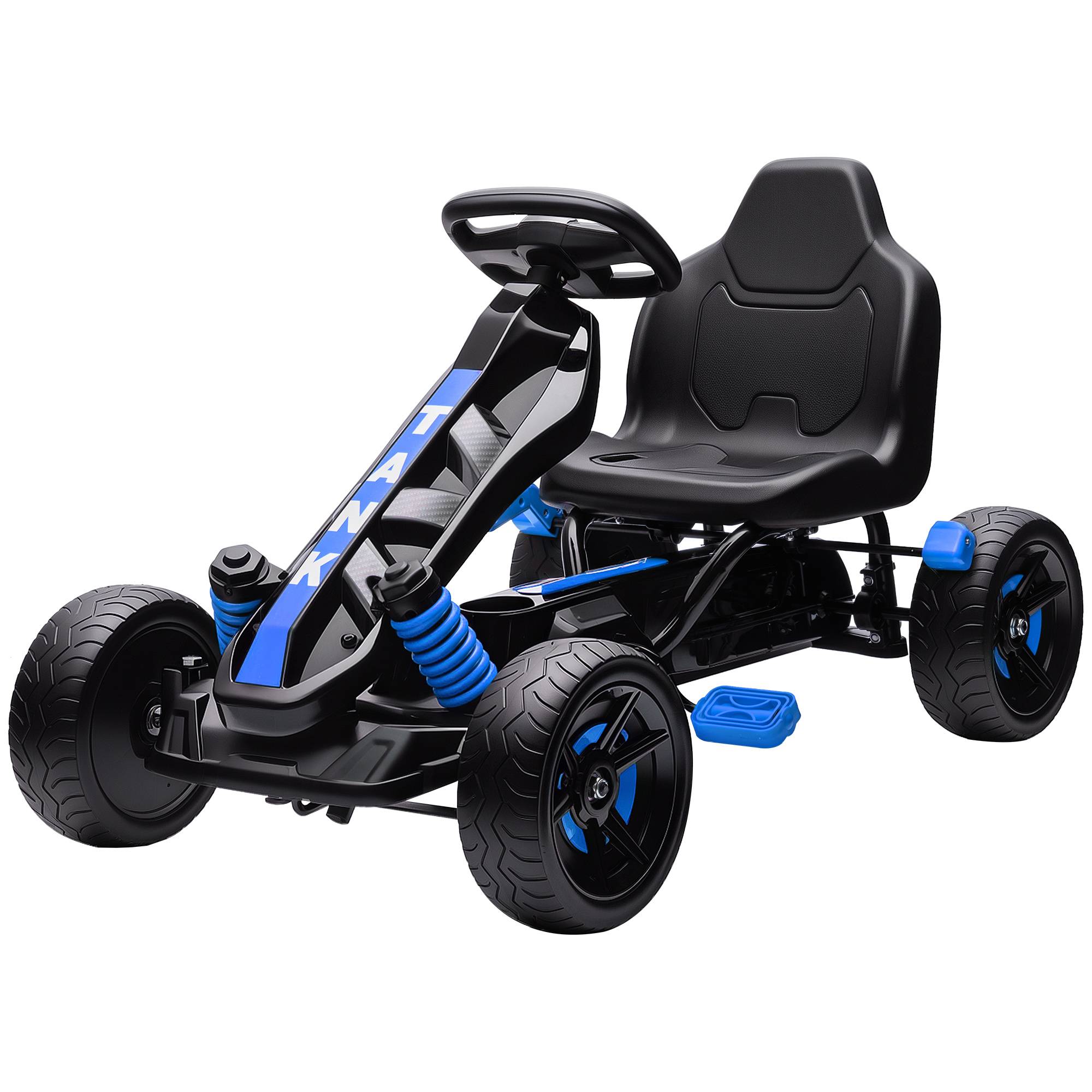 Kart à pédales pour enfants, karting enfant 3 à 6 ans avec roue libre, frein, roues EVA antidérapantes, bleu - Image 2