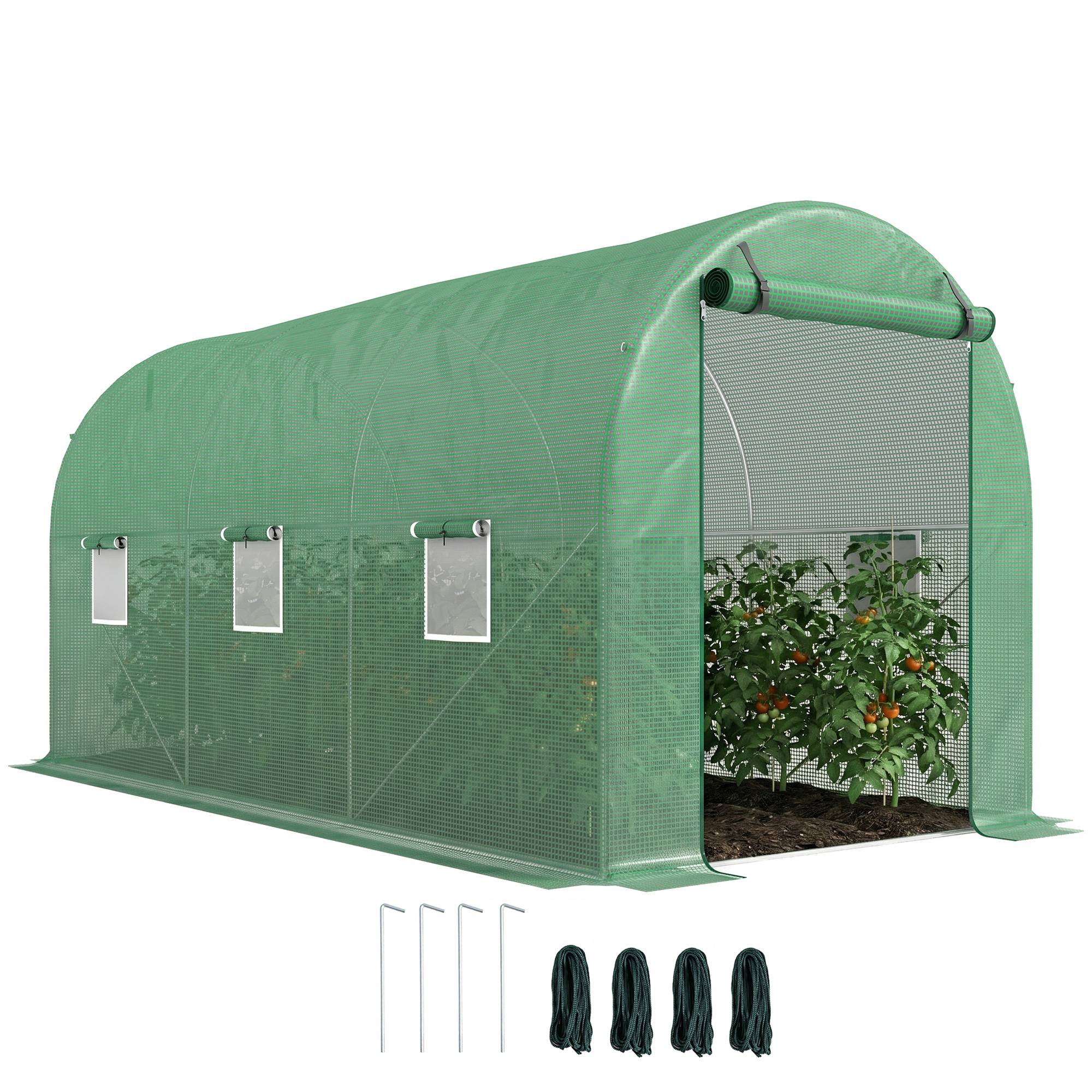 Sans Marque - Serre Jardin Tunnel 8m² 4x2x1,9m acier galvanisé 2,4cm PE fenêtres porte Vert - Image 1