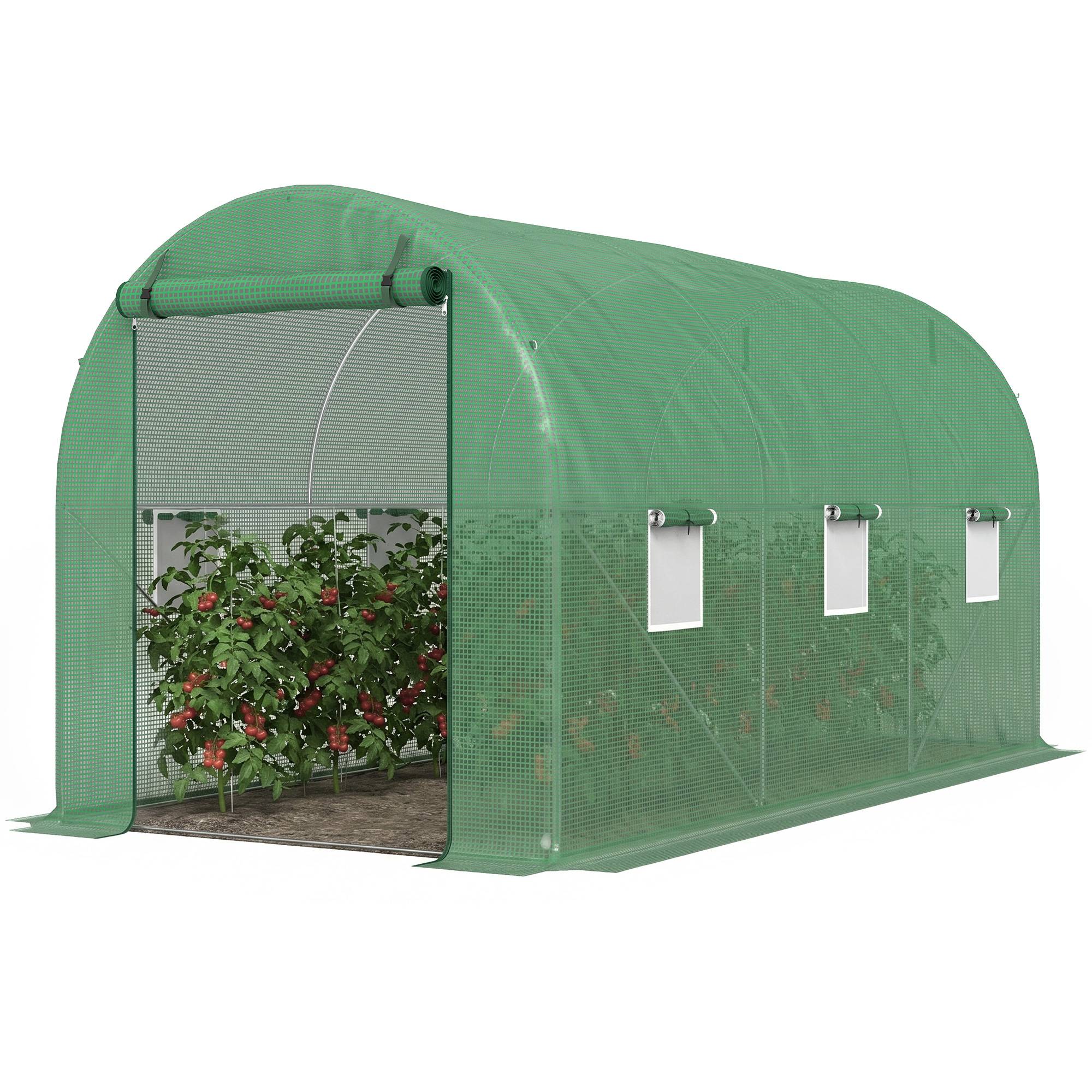 Sans Marque - Serre Jardin Tunnel 8m² 4x2x1,9m acier galvanisé 2,4cm PE fenêtres porte Vert - Image 2