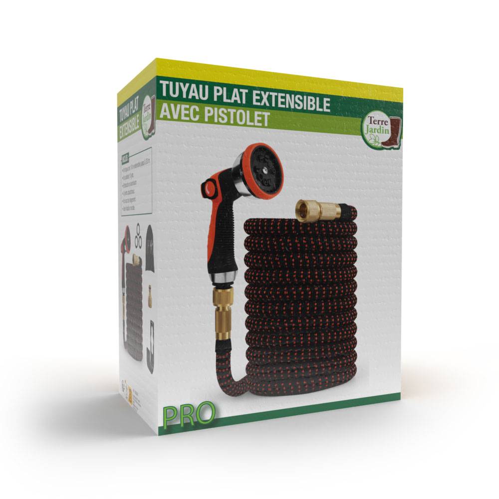 Tuyau d'arrosage extensible flexible avec accessoires et fixations 30 mètres Noir - Image 3