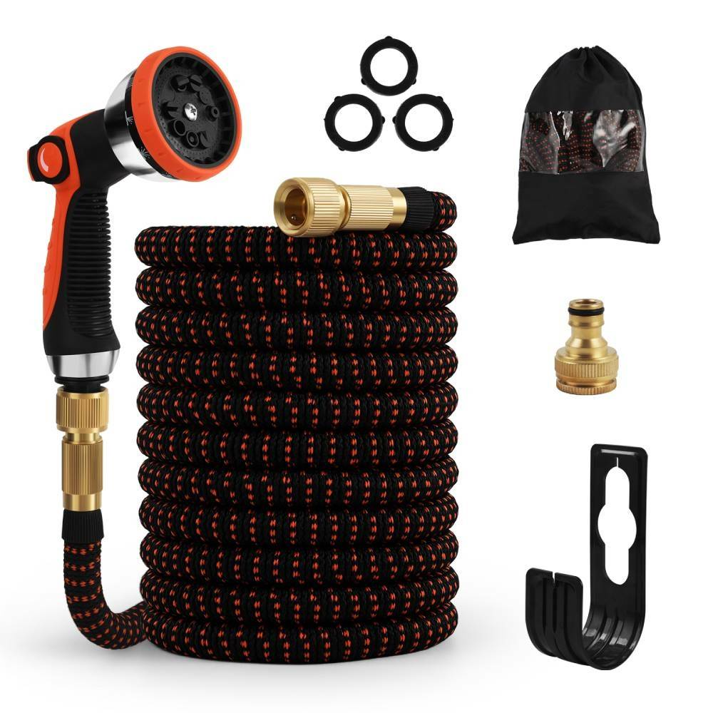 Tuyau d'arrosage extensible flexible avec accessoires et fixations 30 mètres Noir - Image 1