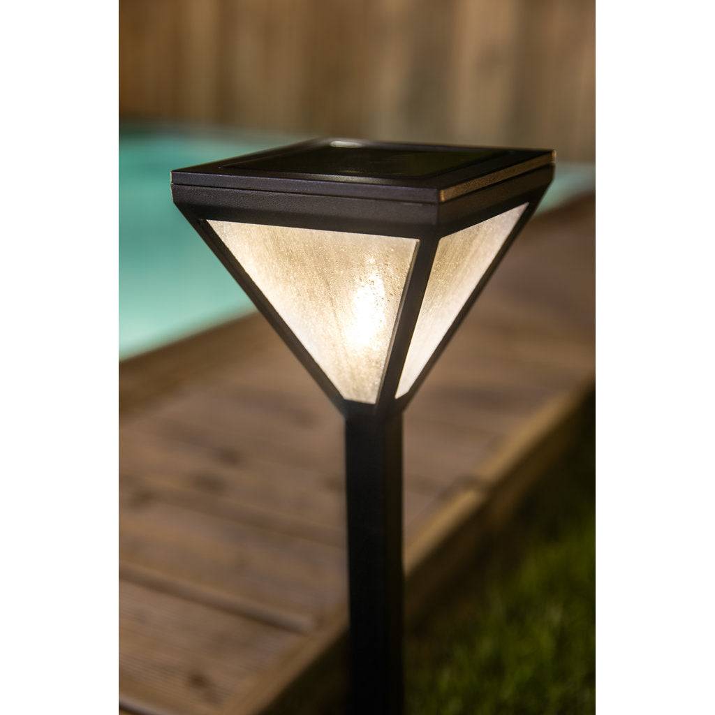 Lanterne solaire inox 56 cm, verre effet pluie, lumière chaude 25 lm, chic pour allées ou piscine - Image 4