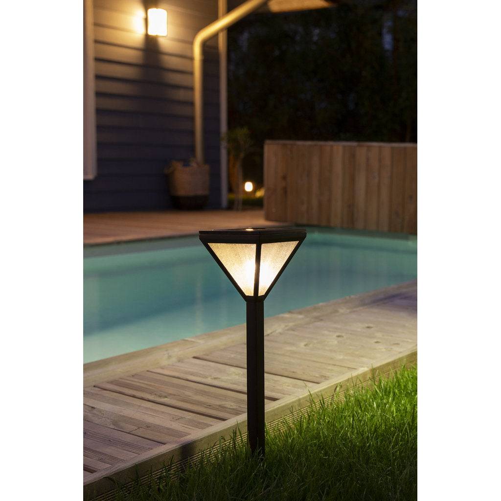 Lanterne solaire inox 56 cm, verre effet pluie, lumière chaude 25 lm, chic pour allées ou piscine - Image 2