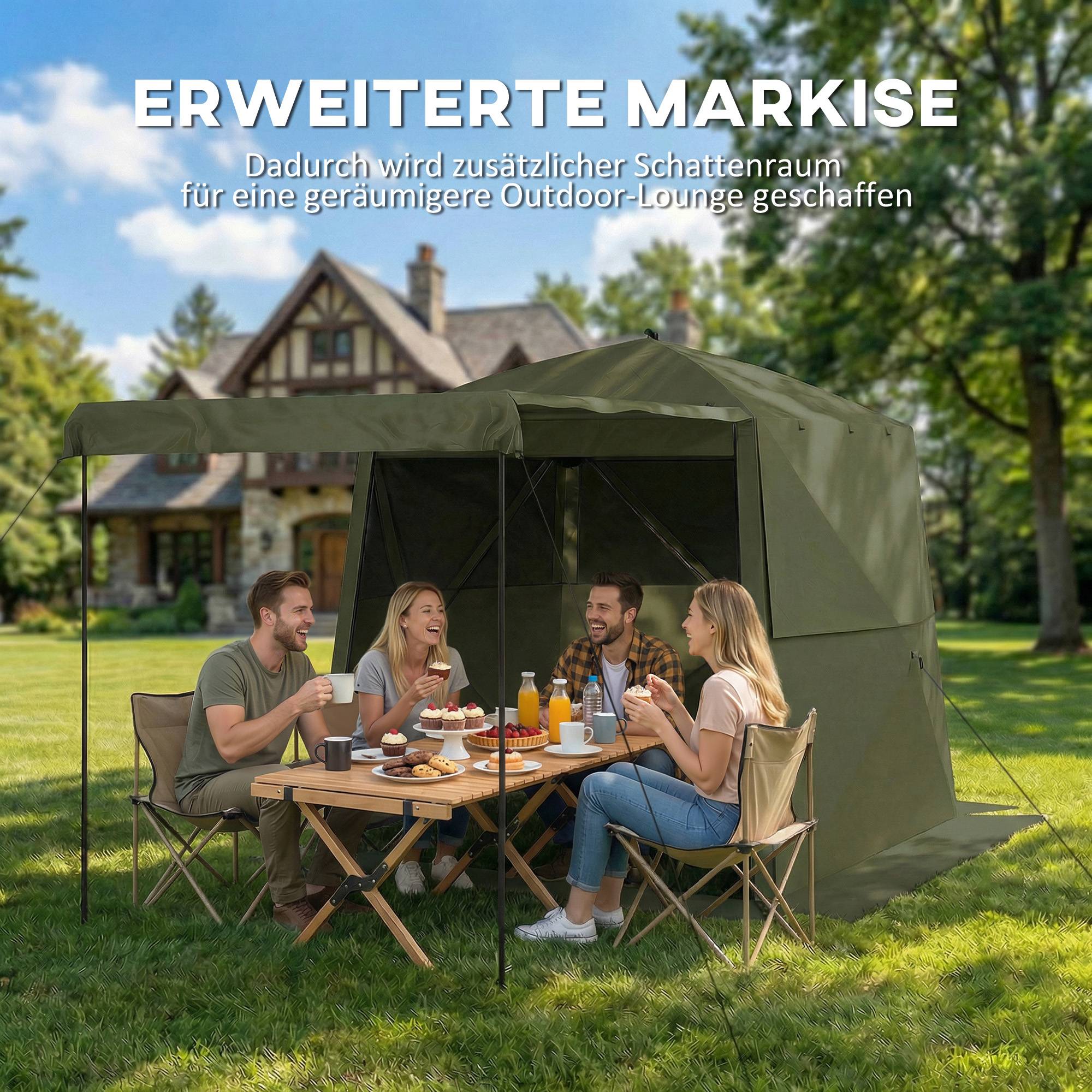 Tonnelle pliante moustiquaire fibre de verre extérieur auvent 198x198cm vert - ComfortXL Outdoor Living - Image 7