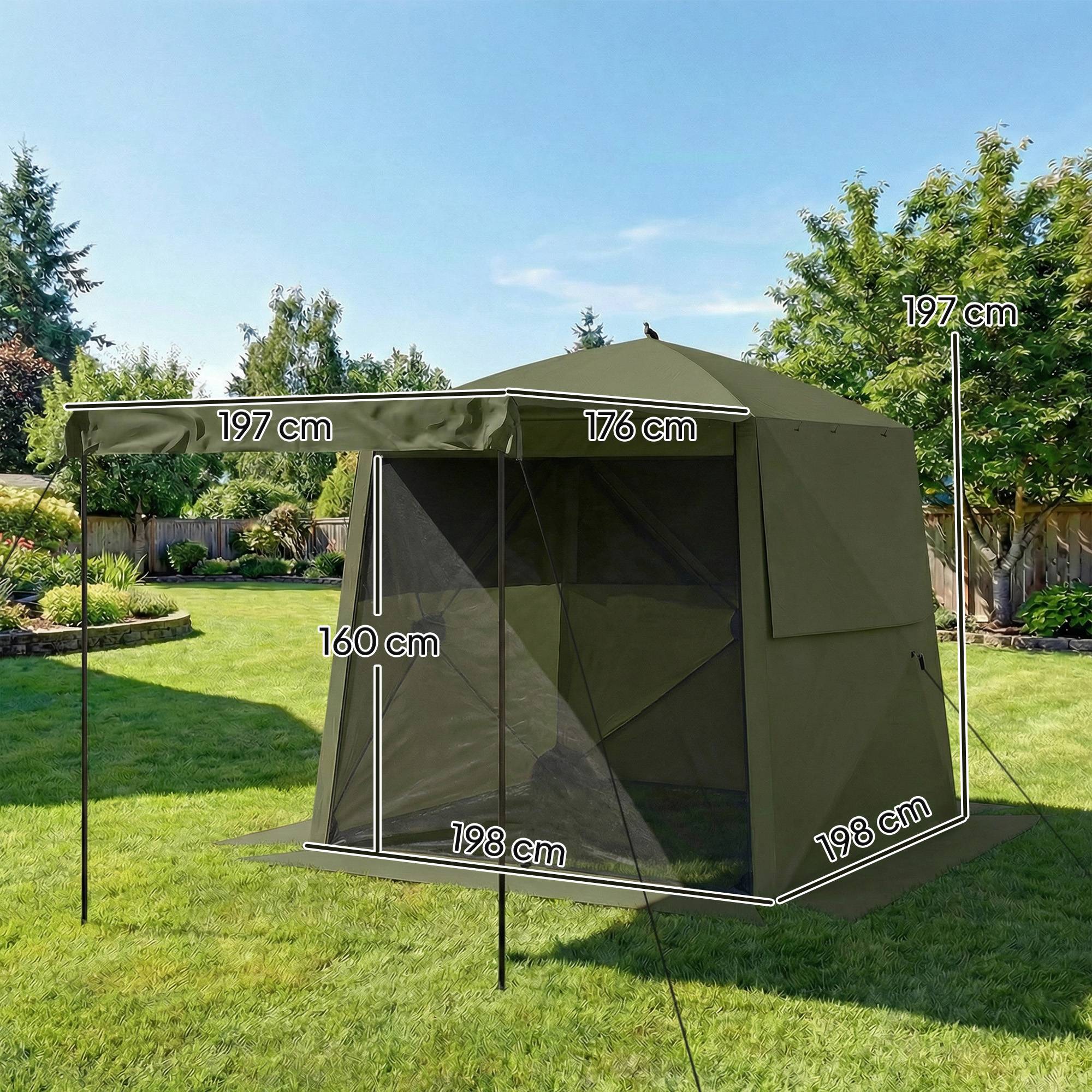 Tonnelle pliante moustiquaire fibre de verre extérieur auvent 198x198cm vert - ComfortXL Outdoor Living - Image 5