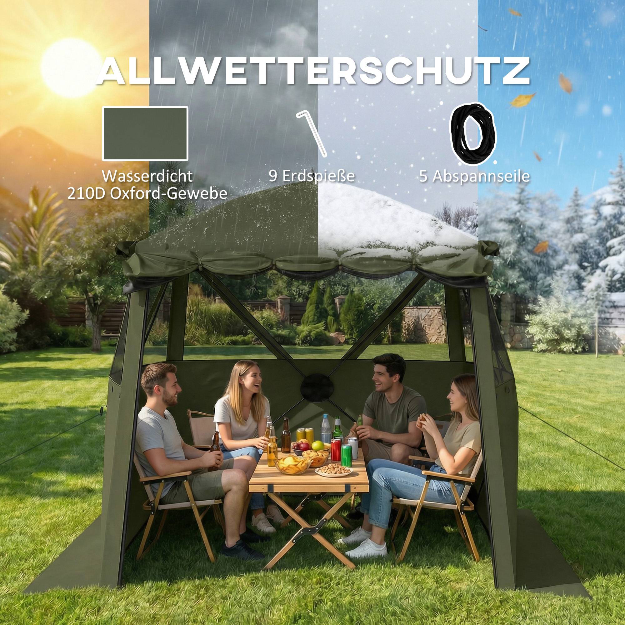 Tonnelle pliante moustiquaire fibre de verre extérieur auvent 198x198cm vert - ComfortXL Outdoor Living - Image 8