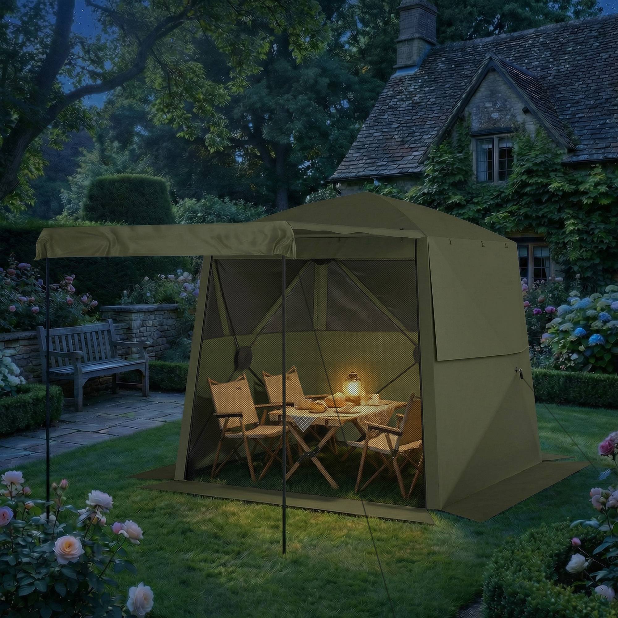 Tonnelle pliante moustiquaire fibre de verre extérieur auvent 198x198cm vert - ComfortXL Outdoor Living - Image 10