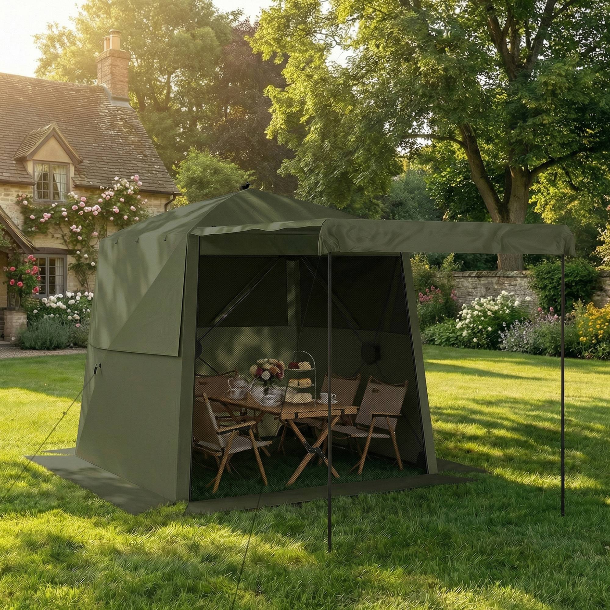 Tonnelle pliante moustiquaire fibre de verre extérieur auvent 198x198cm vert - ComfortXL Outdoor Living - Image 4