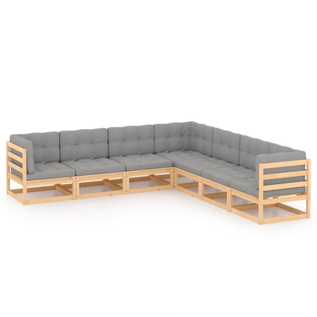 Helloshop26 - Salon de jardin meuble d'extérieur ensemble de mobilier 7 pièces avec coussins bois de pin massif - Image 1