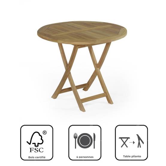 Table pliante ronde en teck massif Adomée ø 90 cm - TECK'Attitude - Image 8