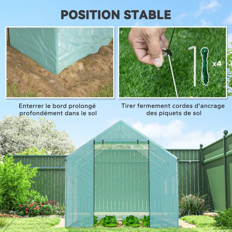 ComfortXL - Serre tunnel PE 2 x 3 x 2 m verte jardin potager porte enroulable ventilation - ComfortXL Outdoor Living - Image 6