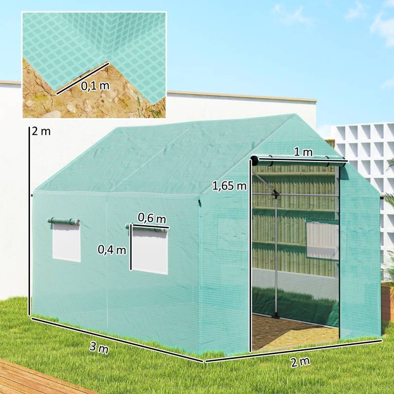 ComfortXL - Serre tunnel PE 2 x 3 x 2 m verte jardin potager porte enroulable ventilation - ComfortXL Outdoor Living - Image 3