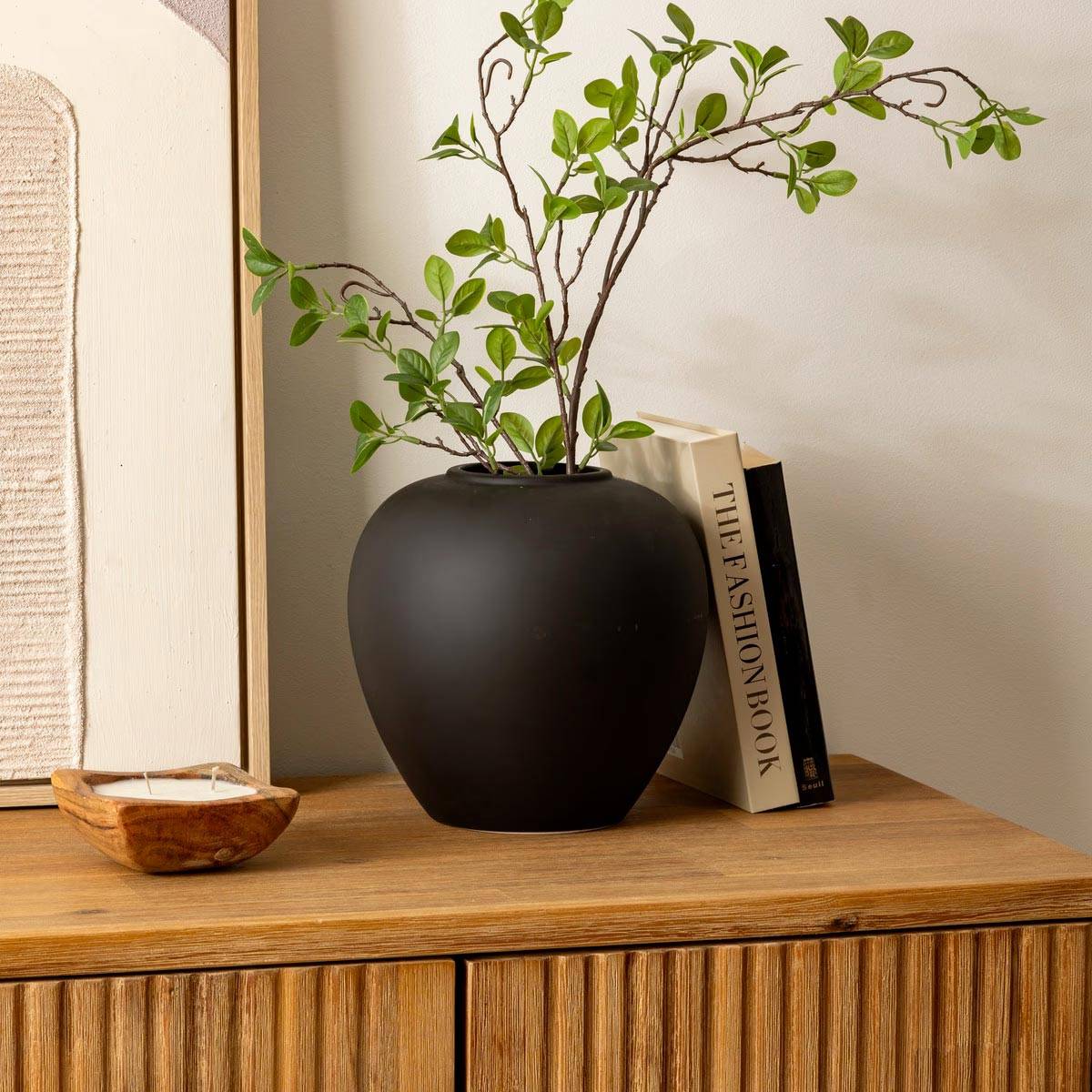 Atmosphera - Vase boule en céramique mat Noir H 22 cm - Image 2