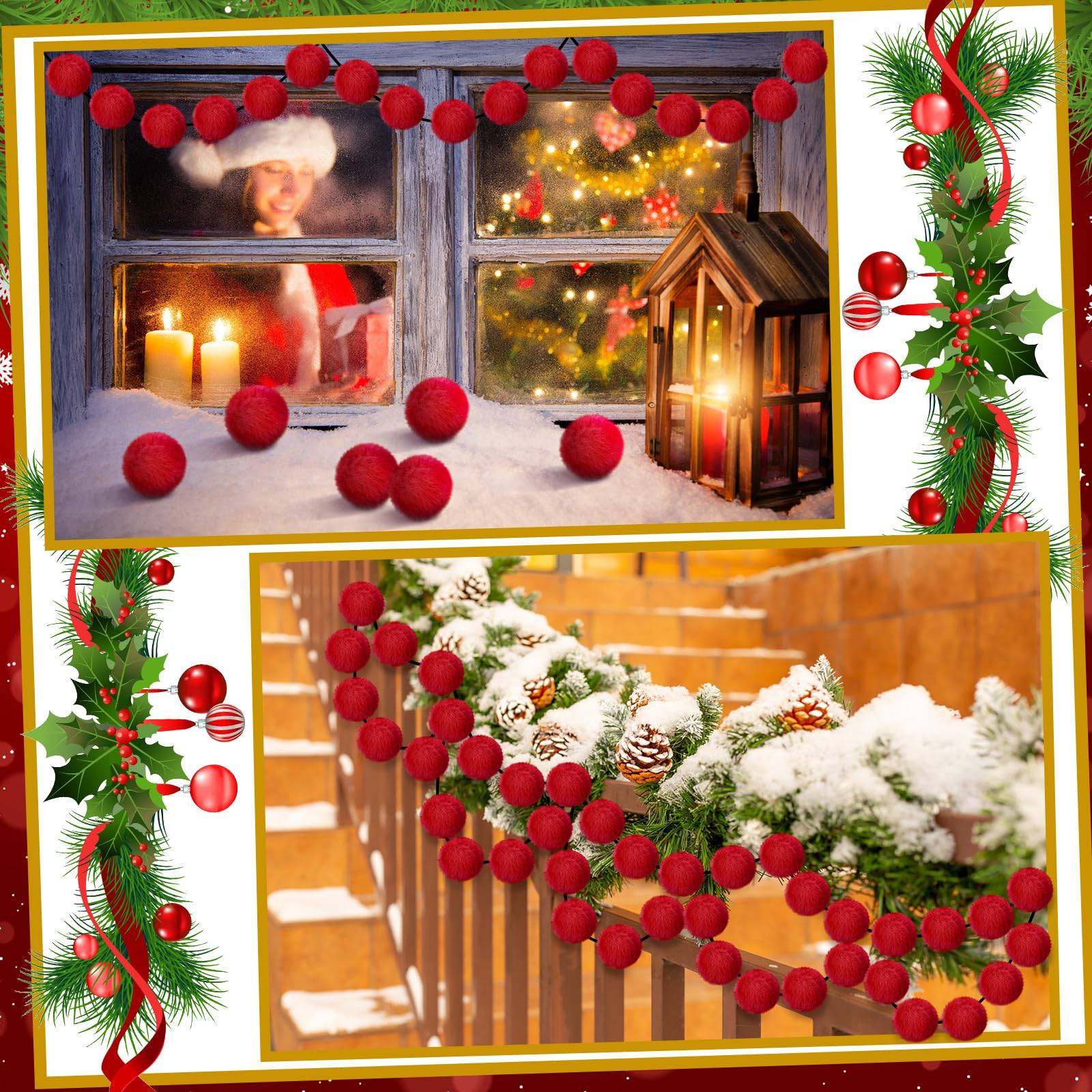 16 pièces de boules de Noël rouges en fausse fourrure de Noël, boule moelleuse, boule en peluche pour costume de Noël, boule de cheveux pour bricolage - Image 5