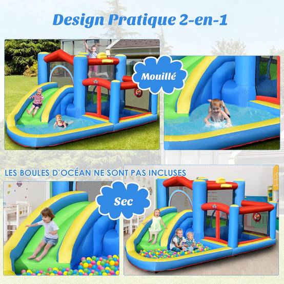 Toboggan aquatique gonflable avec toboggan balles cibles,sac de transport sans gonfleur - Image 2